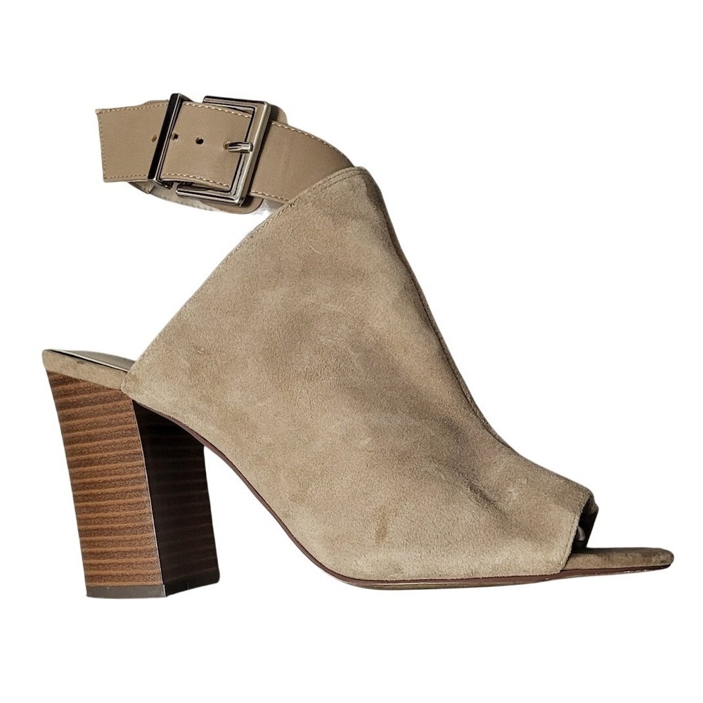 Nine West Tan Suede Peep Toe Block Heel Ankle Strap Booties Boho Fall Women's 9